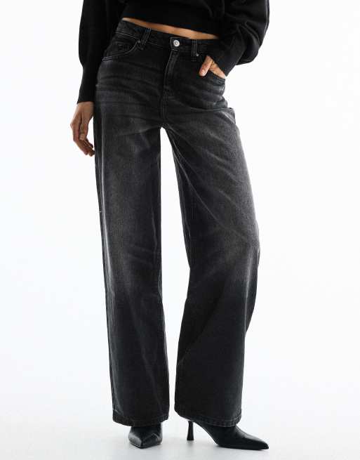 Bershka High-Waist Wide-Leg-Jeans in Schwarz, 4 von 6