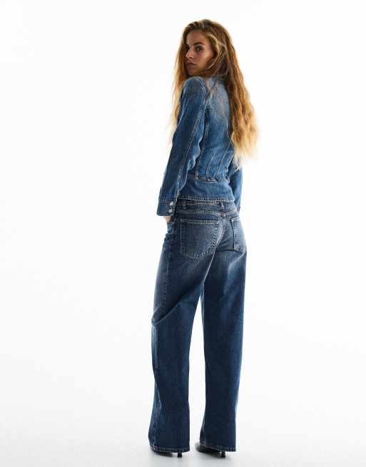 Bershka High-waist wide-leg ripped jeans in denim blue, 3 of 6