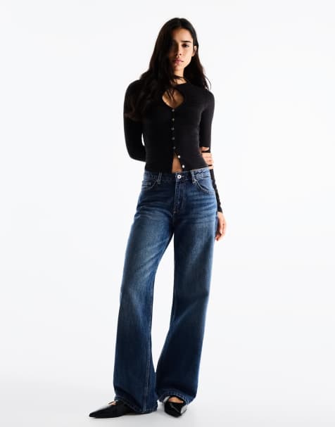 Bershka High-Waist Wide Straight-Leg Jeans in Blau - view 1