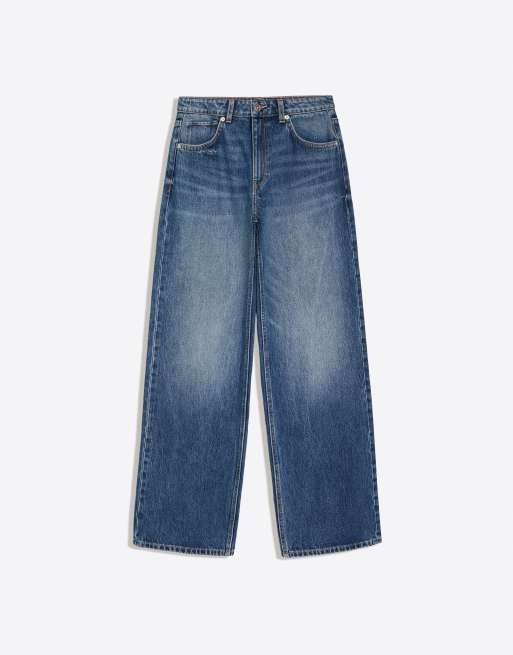 Bershka High-waist wide straight-leg jeans in blue, 5 of 5