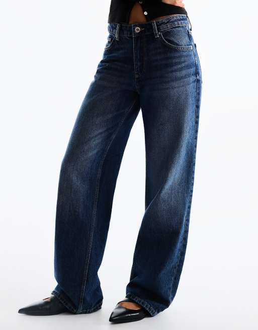 Bershka High-waist wide straight-leg jeans in denim blue, 4 of 5