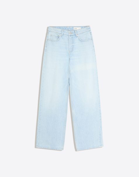 Bershka High-waist wide straight-leg jeans in light bue - view 1