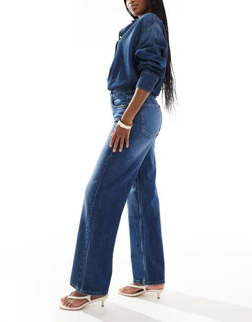 Bershka high waisted 90s wide leg jeans in dark wash