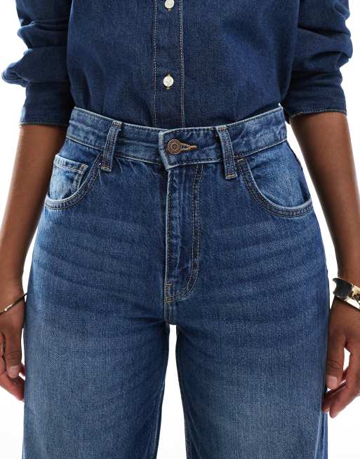Bershka high waisted 90s wide leg jeans in dark wash