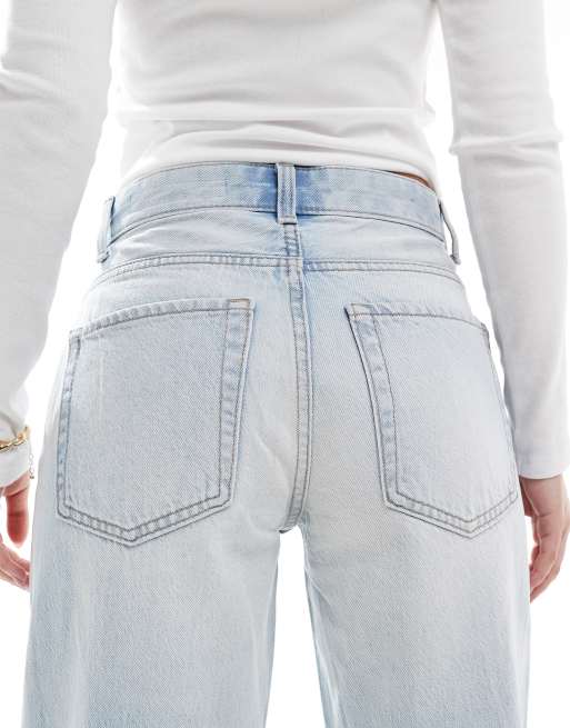 Bershka high waisted 90s wide leg jeans in super light wash blue, 5 of 5