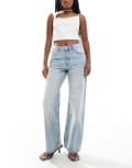 [Bershka] Bershka high waisted baggy wide leg jeans in dirty light wash blue 14 BLUE