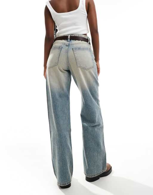 Bershka high waisted baggy wide leg jeans in dirty wash | ASOS