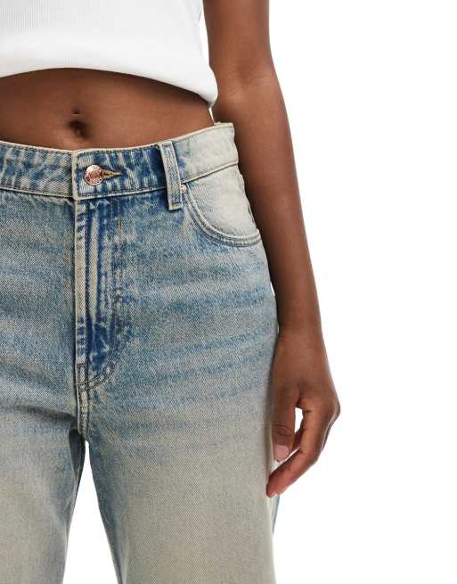 Bershka high waisted baggy wide leg jeans in dirty wash | ASOS