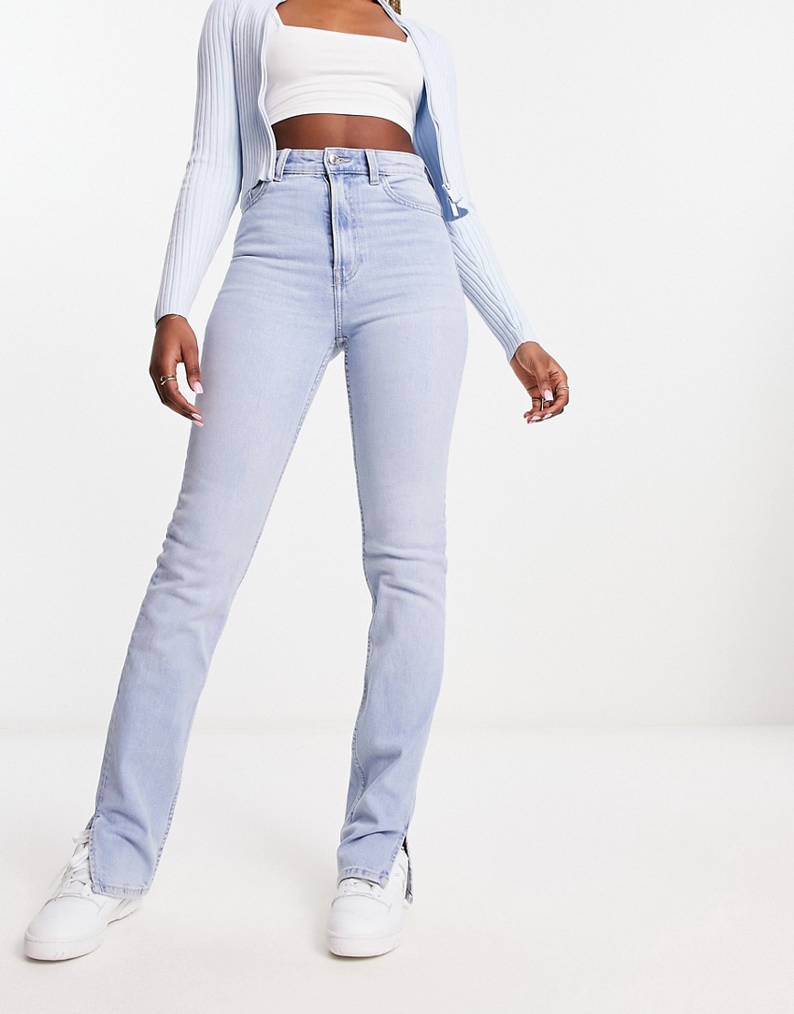 high waisted bootcut jeans in light blue