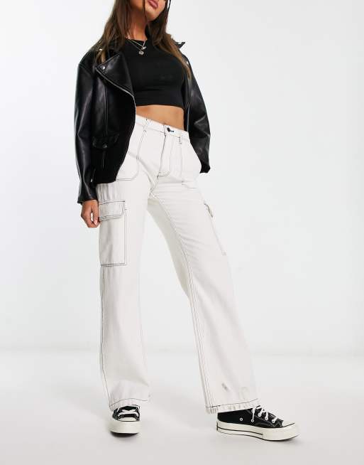 White Stich Women Cargo Pants in Denim - EMBODY