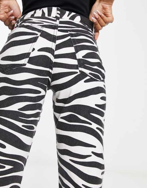 Bershka high waisted cropped straight leg jeans in zebra print