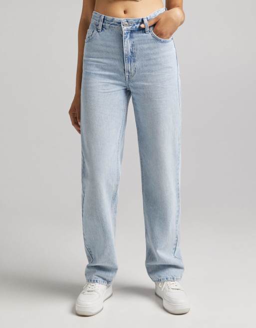 Bershka high waisted dad jean in bleached wash