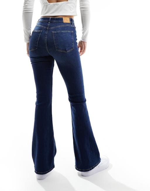 Bershka high waisted flared jeans in mid blue