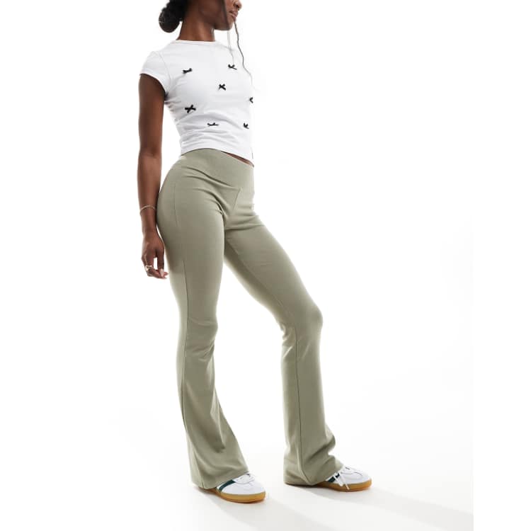 Bershka high waisted flared trousers in light khaki | ASOS