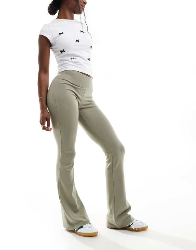 Bershka - high waisted flared trousers in light khaki