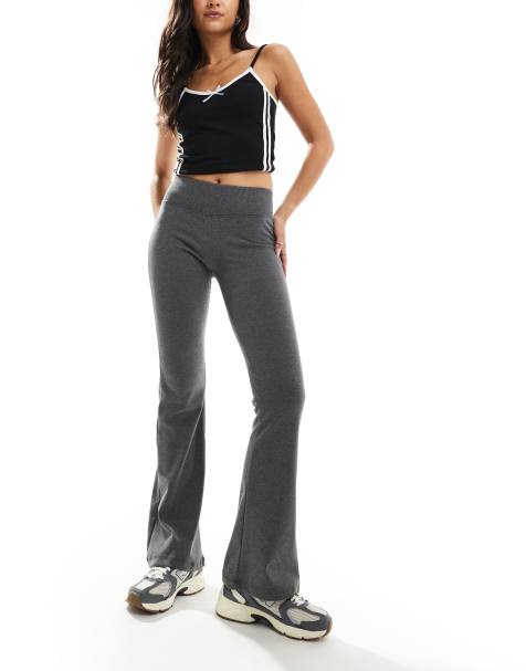 Bershka high waisted sculpting jersey flared pants in dark grey - view 1