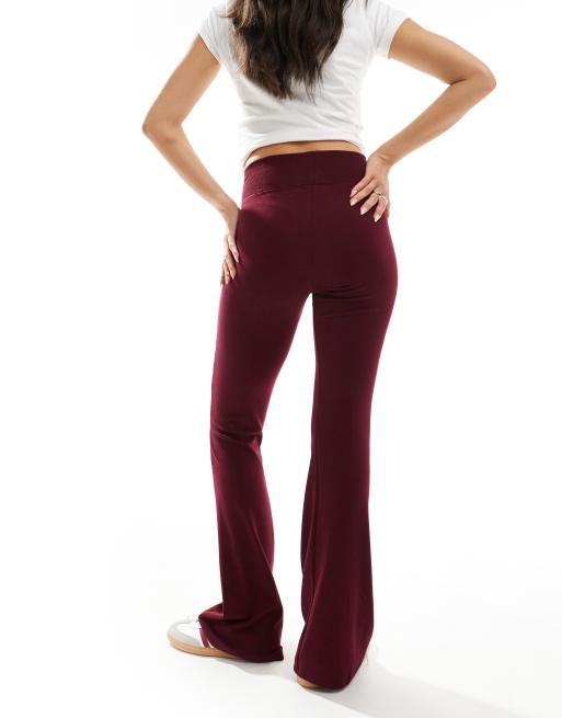 Bershka high waisted sculpting jersey flared trousers in burgundy, 2 of 5