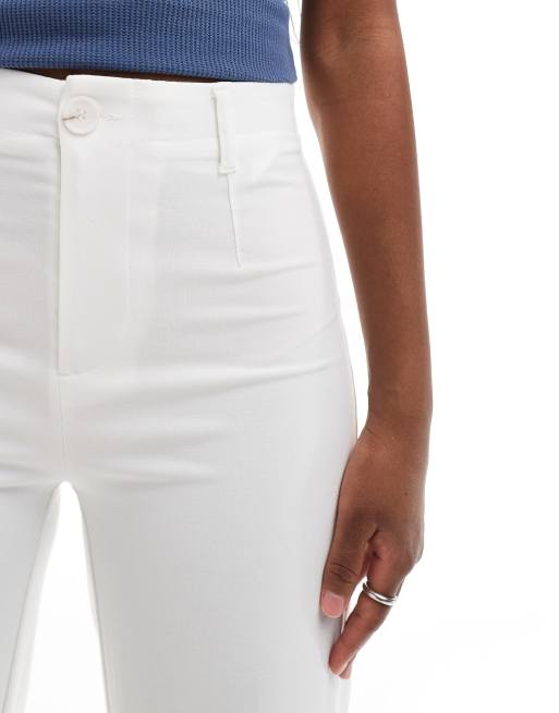 High Waisted White Tailored Cropped Trousers Bershka High