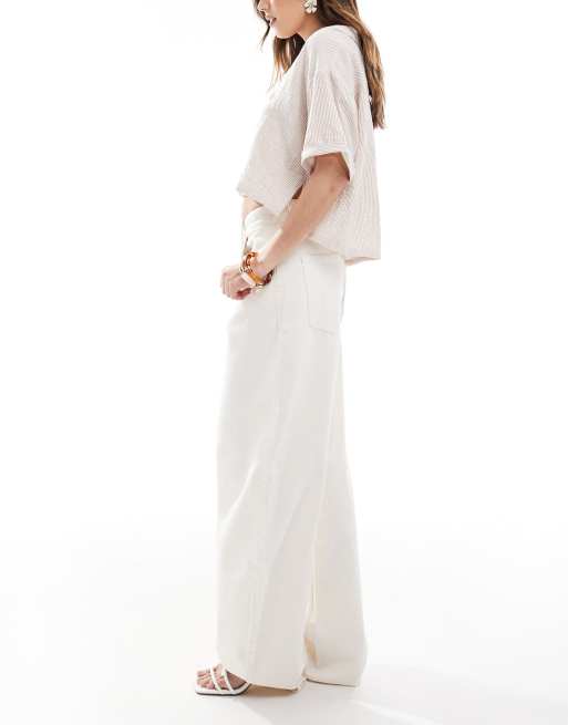 Bershka high waisted wide leg jeans in ecru