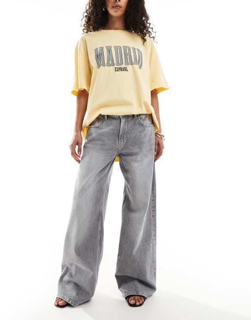 Bershka high waisted wide leg jeans in grey