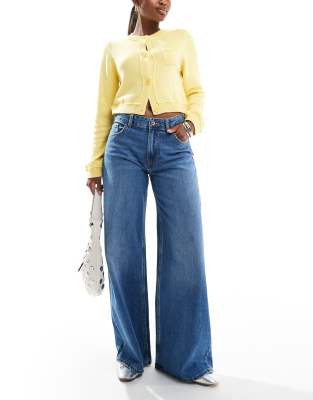 high waisted wide leg jeans in indigo wash-Blue