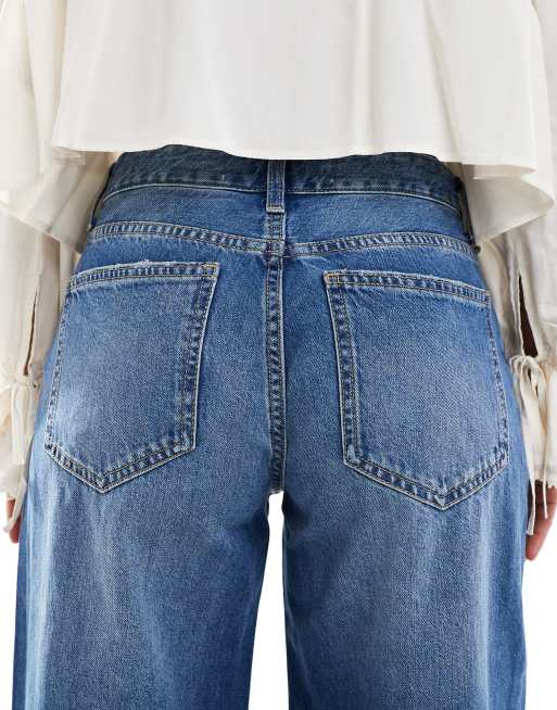 Bershka high waisted wide leg jeans in indigo wash, 4 of 5