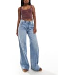 [Bershka] Bershka high waisted wide leg jeans in light wash blue 14 BLUE