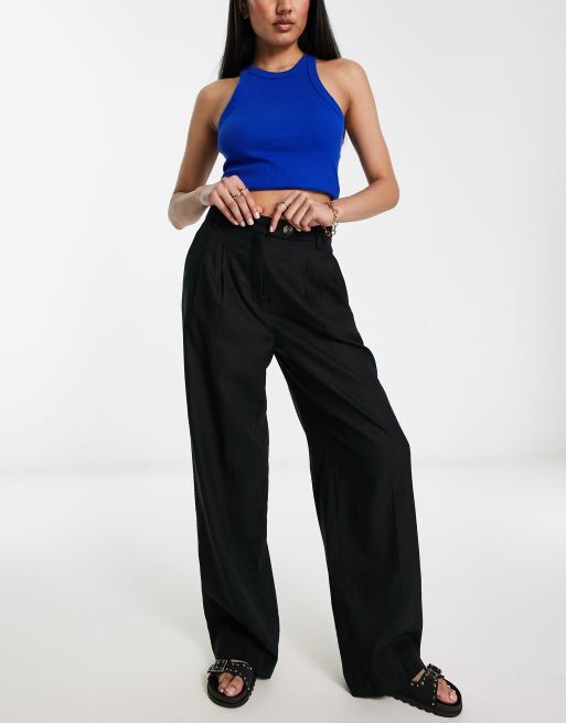 Womens black wide leg hotsell linen pants