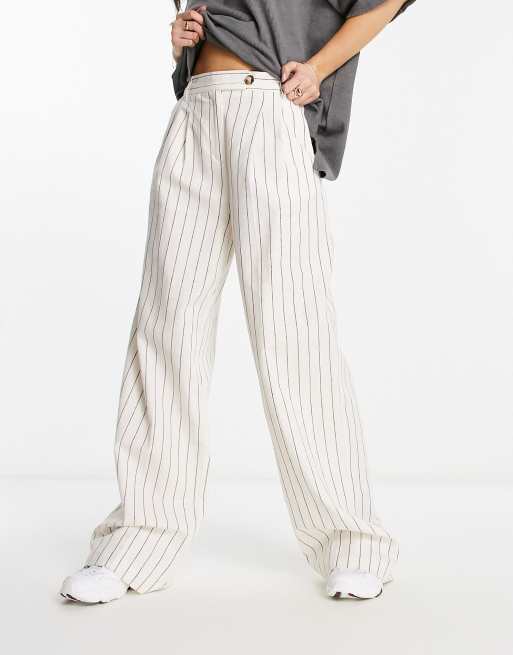 Shop High waist pinstripe twill suiting wide leg pants