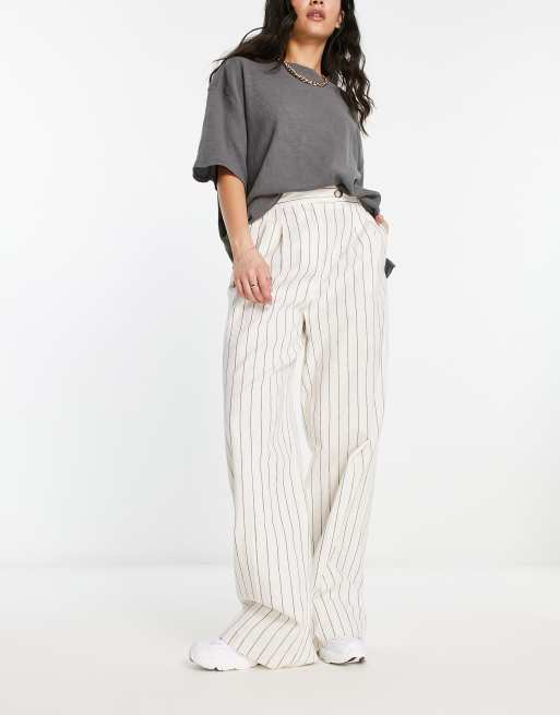 Bershka high waisted wide leg linen pants in ecru stripe