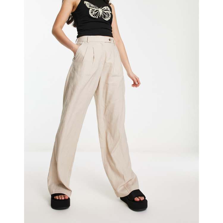 Bershka double waistband wide leg tailored pants in gray pinstripe