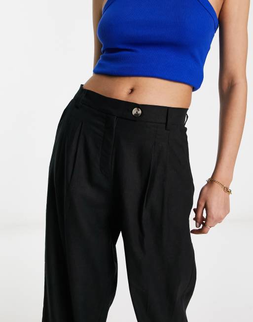 High waisted black linen 2024 trousers