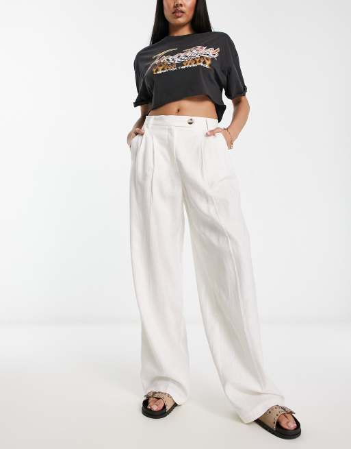 High waisted best sale white linen pants