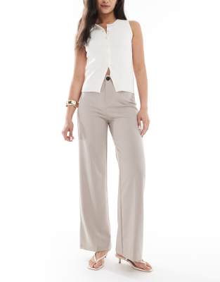 Bershka High Waisted Wide Leg Tailored Pants In Neutral