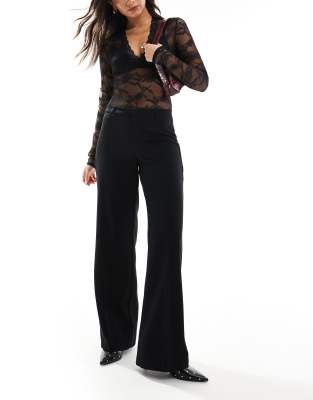 Bershka Bershka high waisted wide leg tailored trousers in black