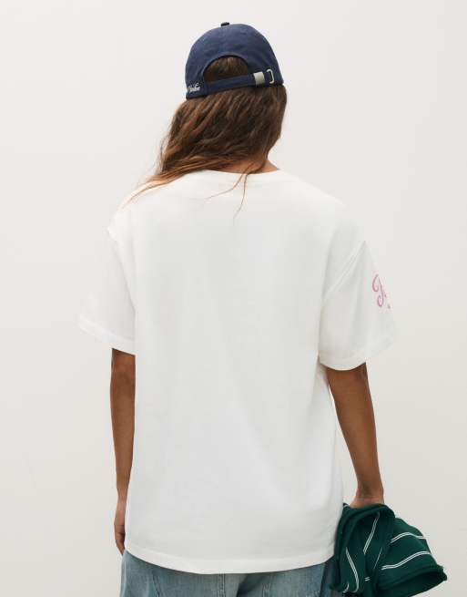 Bershka Hilary duff oversize short sleeve t-shirt in white, 3 of 4