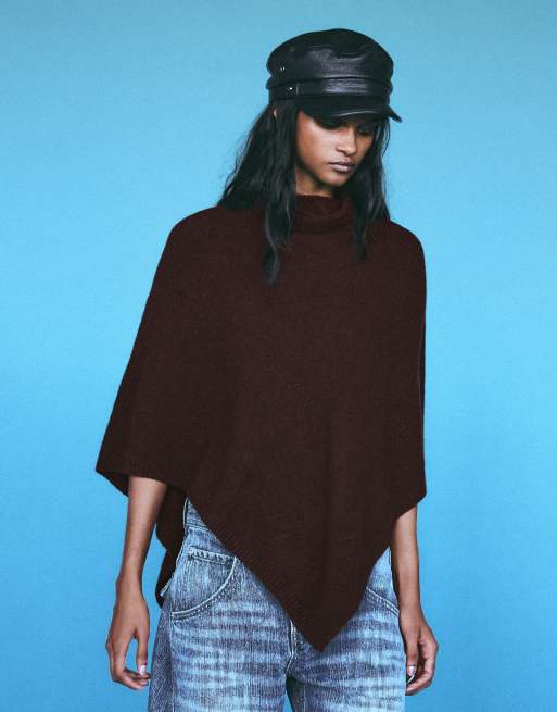 Bershka højhalset strikket poncho i brun, 5 af 6