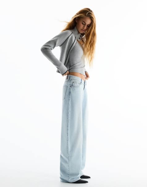 Bershka højtaljede barrel-jeans i lyseblå - view 1