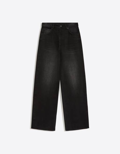 Bershka højtaljede jeans med brede, lige ben i sort, 5 af 5