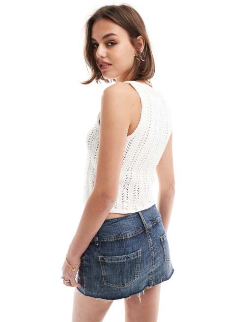 Bershka - Hæklet ecrufarvet vest i festivalstil, 2 af 4