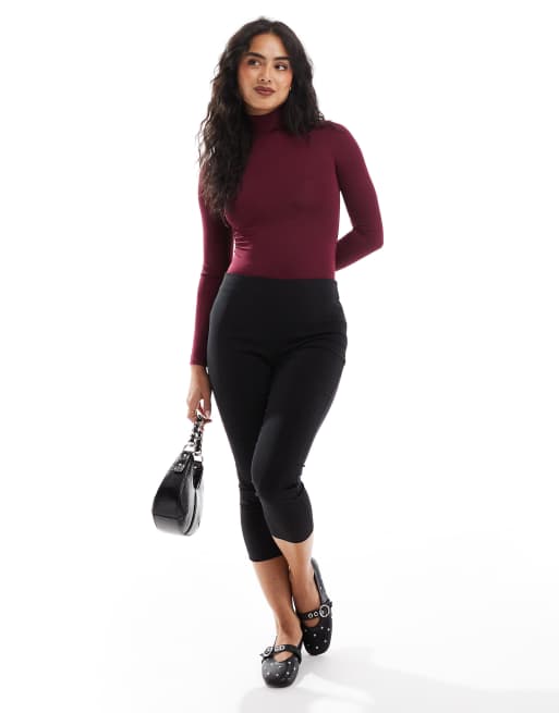 Bershka – Hochgeschlossener, langärmliger Body in Burgunderrot, 2 von 4