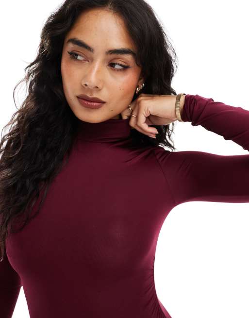 Bershka – Hochgeschlossener, langärmliger Body in Burgunderrot, 3 von 4