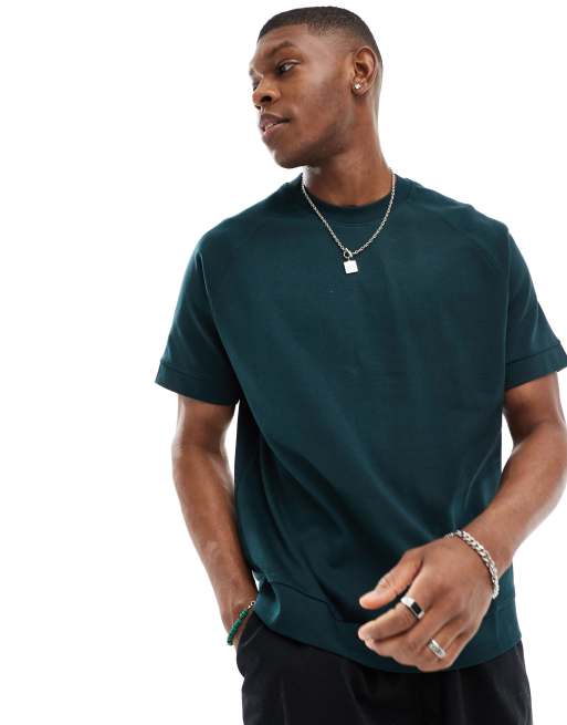 Bershka – Hochwertiges, kastiges T-Shirt in Flaschengrün