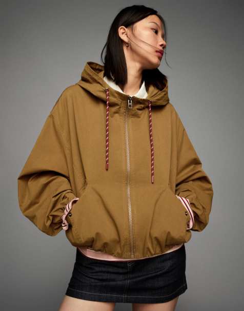 Bershka Hooded jacket in camel - view 1