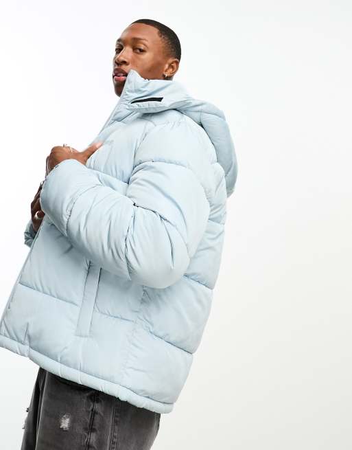 Bershka hooded puffer jacket in blue | ASOS