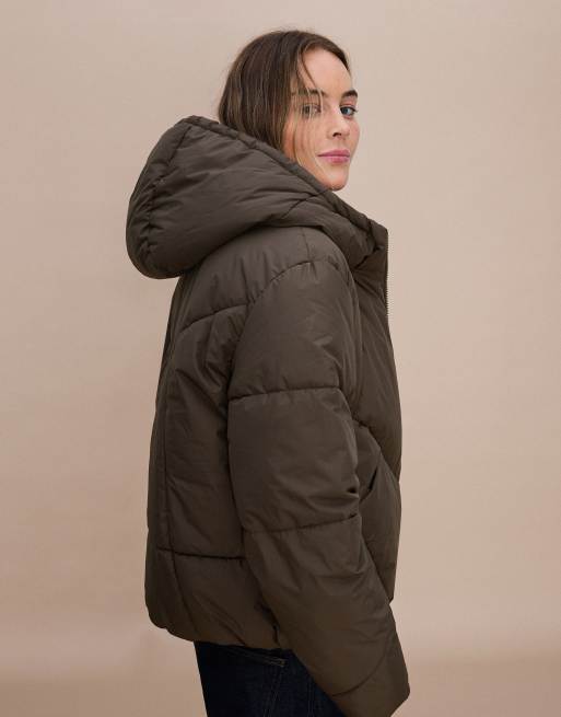 Bershka Hooded puffer jacket in brown, 4 of 5