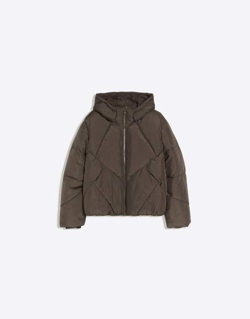 Bershka Hooded puffer jacket in brown, 5 of 5