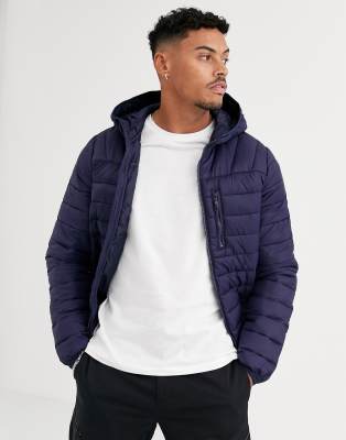 bershka hooded puffer jacket in black