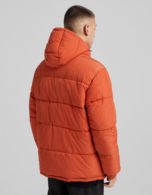 Bershka Hooded Puffer Jacket In Red