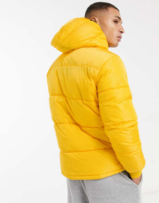 Bershka hooded puffer jacket in yellow